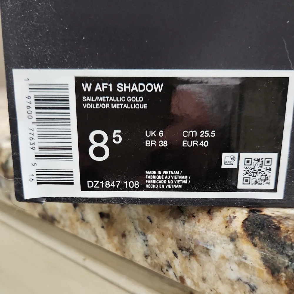 Nike Air Force 1 White and Metallic Gold Shoes - Picture 6 of 6